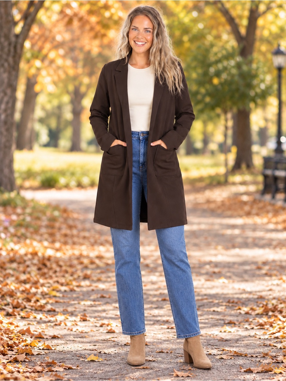 🆕 Dear Scarlett Magic Chic Midi Jacket Dark Mocha Longline Blazer NWT